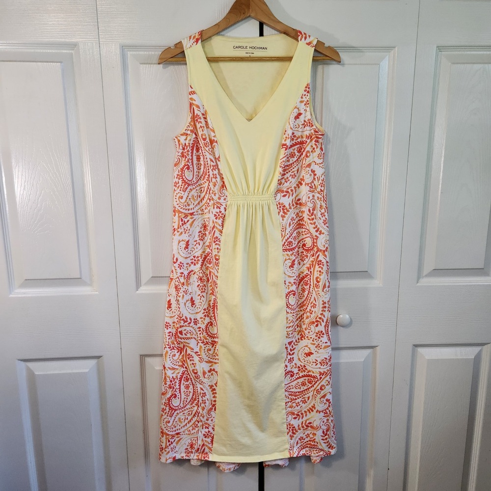 Carole Hochman Orange Yellow Dress Size S Paisley Sleeveless Midi Colorful Soft